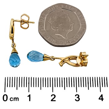 9ct Gold Blue Topaz / Diamond Drop Earrings